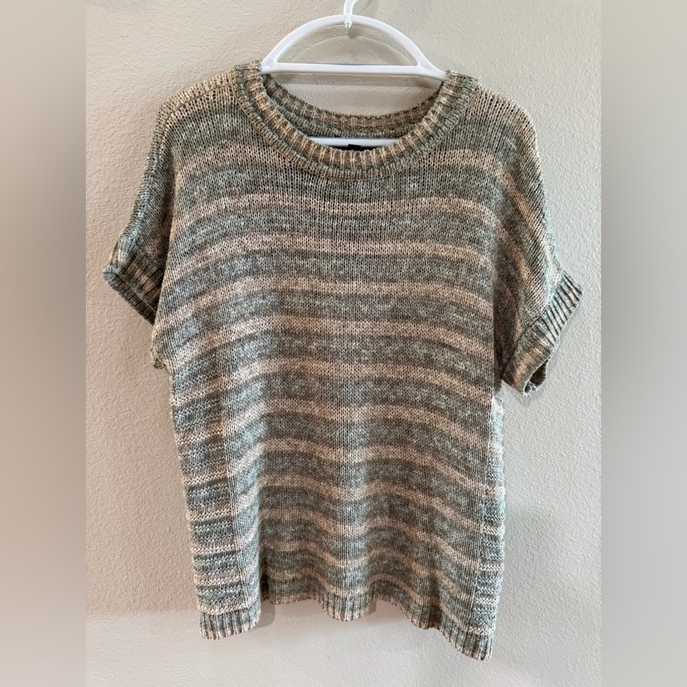 Cable & Gauge Striped Crewneck Sweater - Gray & Cream Sz XL